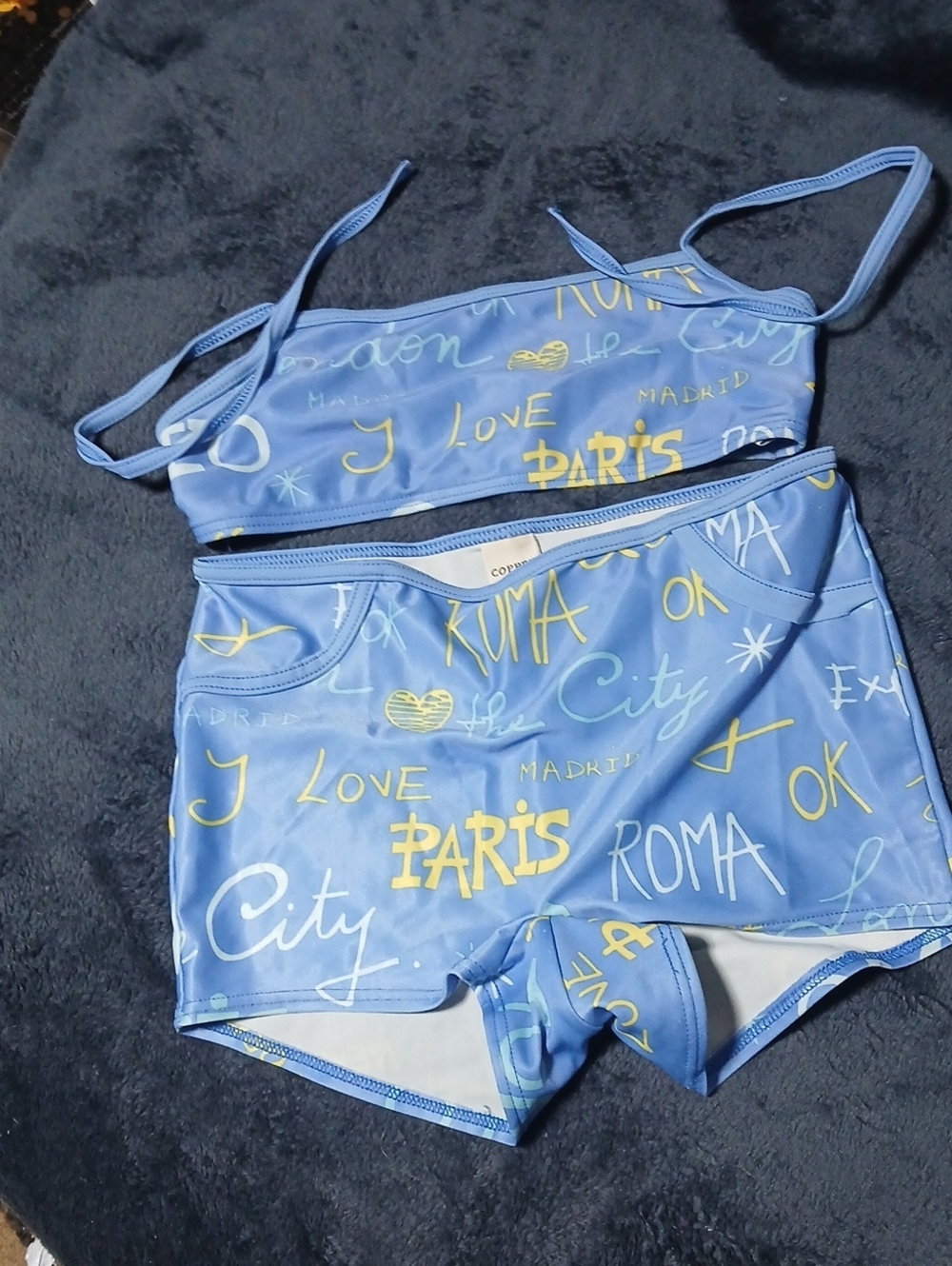 Copper Key Light Blue & Yellow Printed Two-Piece Swim Suit Or Short Set